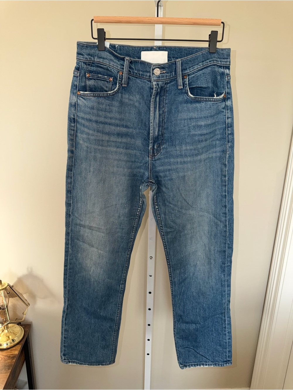 MOTHER High Waisted Rider Ankle Jeans Size 30 Running With Scissors Raw Hem